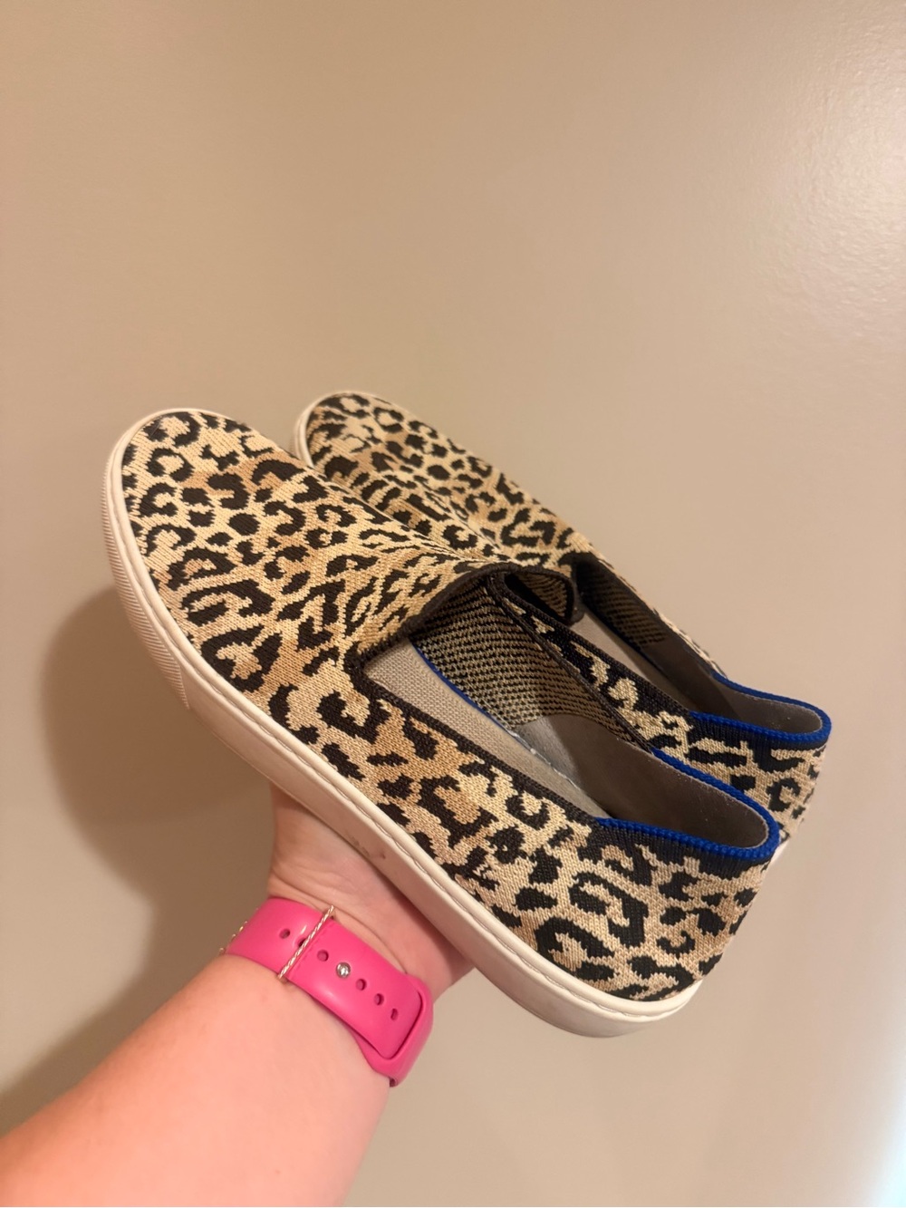 Rothy's Leopard Knit Slip-On Sneakers - Tan/Black